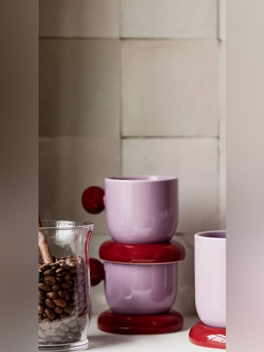 Anthropologie Rika Espresso Cups, Set of 2 Mauve pink pastel multicolor - Picture 3 of 3